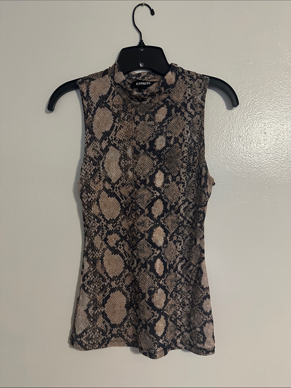 Express Sleeveless Mock Neck Tank in Brown Snake Print